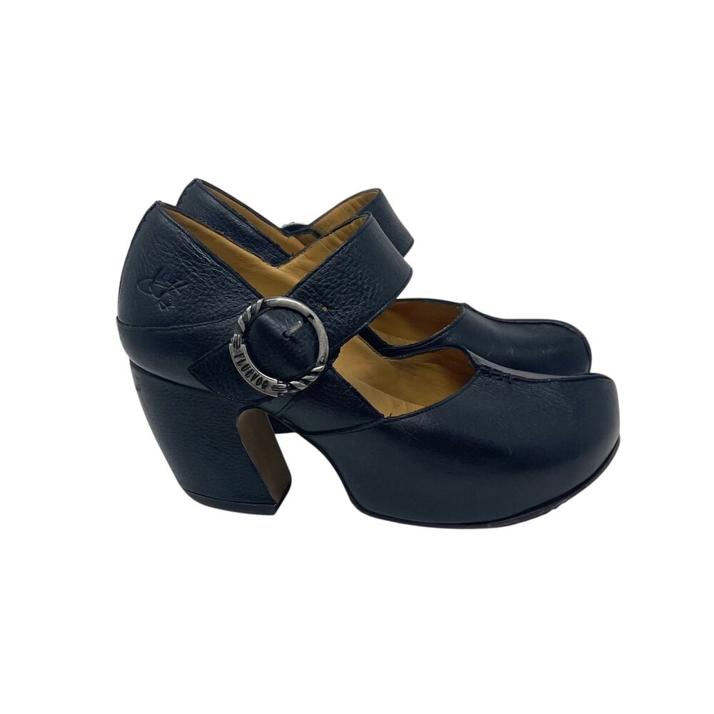John Fluevog Prepare Leader Platform Mary Jane Heels - Black Leather - Size 9